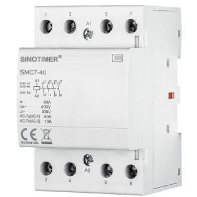 Contactor AC, 4 poli NO, 63A, tensiune bobina 220 V/230 V, montare pe sina DIN Sinotimer SMC7-63-4NO