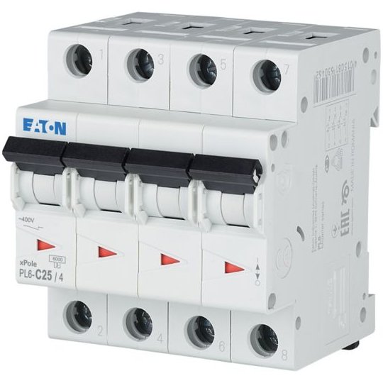 Siguranta automata 4P 25A 6kA curba C PL6-C25/4 Eaton 166523
