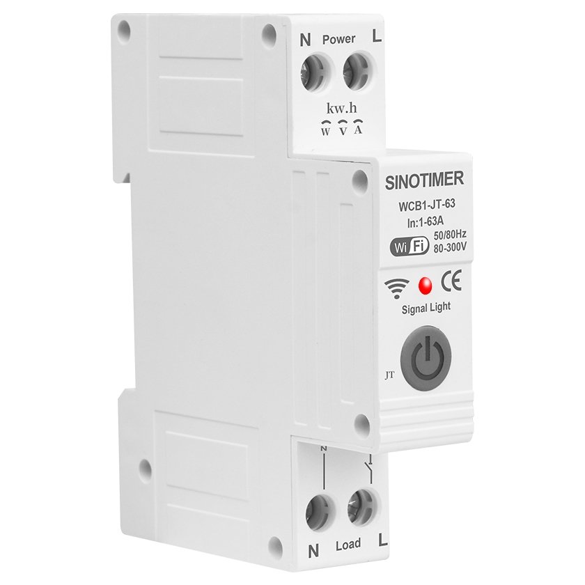Releu protectie supratensiune, 63A AC220V, WiFi aplicatie Tuya, temporizator, temperatura, protectie curent, contor energie SINOTIMER WCB1-JT-63