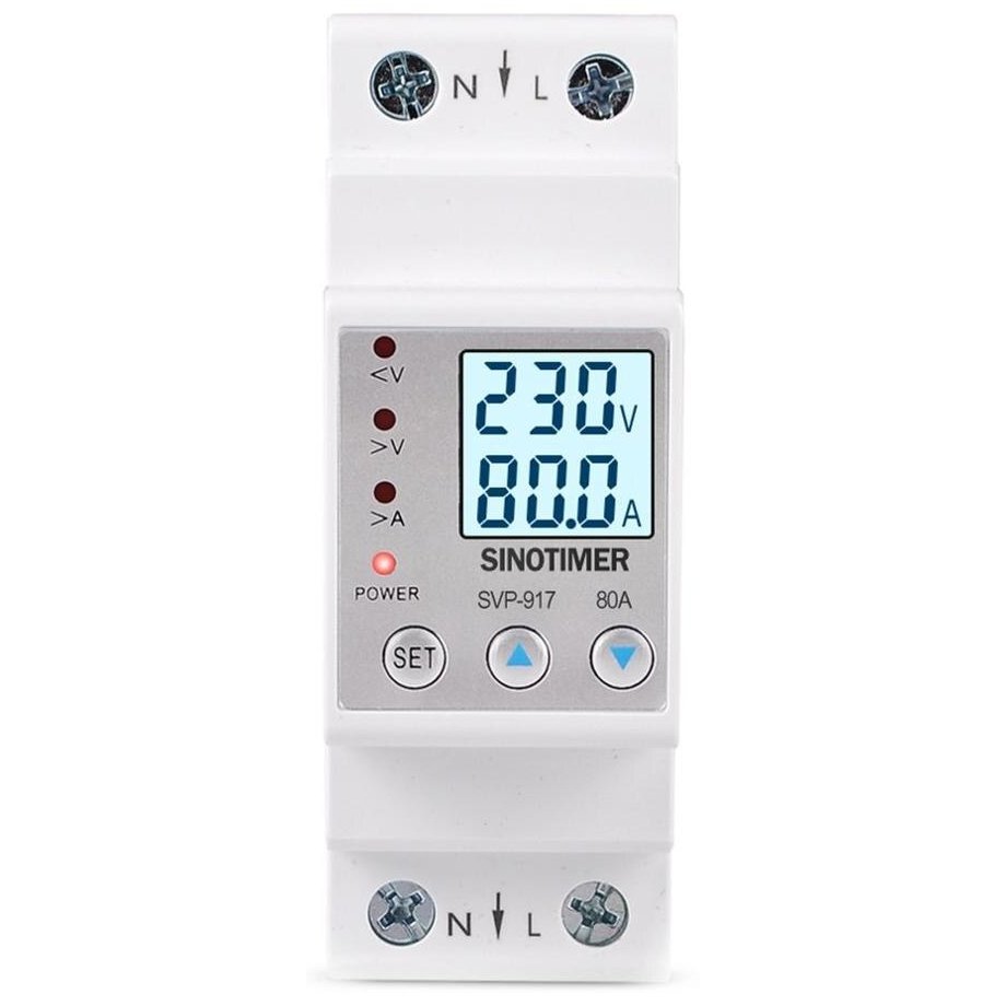 Releu siguranta digitala protectie tensiune,Sinotimer, intre 1- 80A programabil ,ecran LED, arata consum kWh, SVP-917-80A