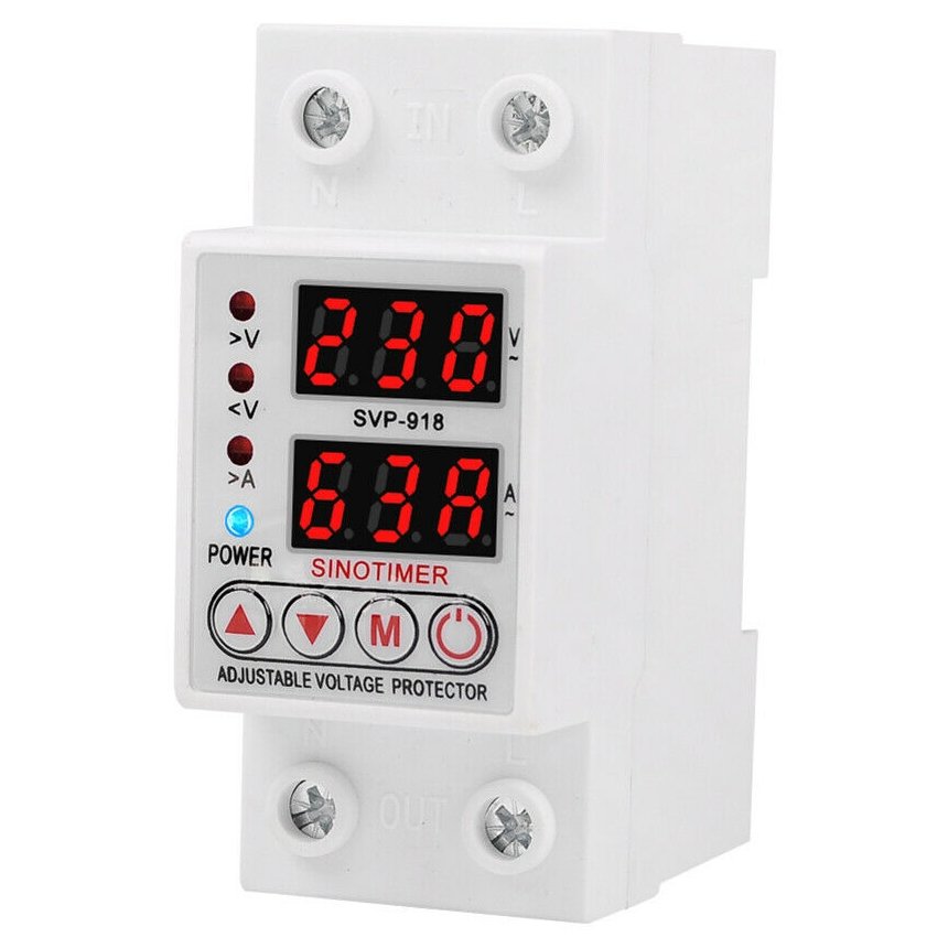 Releu siguranta digitala de protectie tensiune, Sinotimer, 63A, SVP-918-63A, ecran dublu LED, recuperare automata