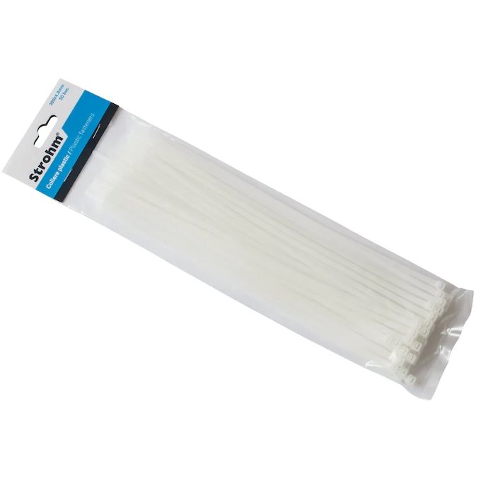 Set 50 coliere (soricei), plastic, 300x4.8mm Strohm SM-CV-300-4-8, alb