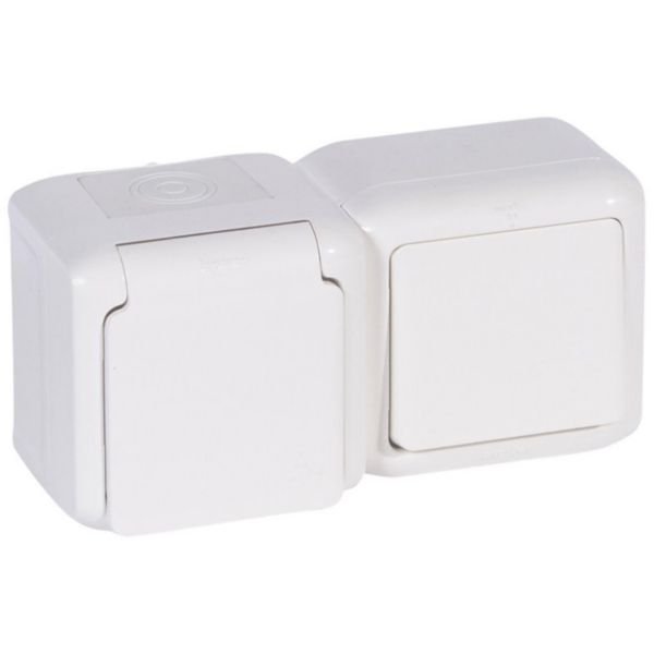 Intrerupator+priza 2P+E aplicat IP44 16A Forix Legrand 782371, alb