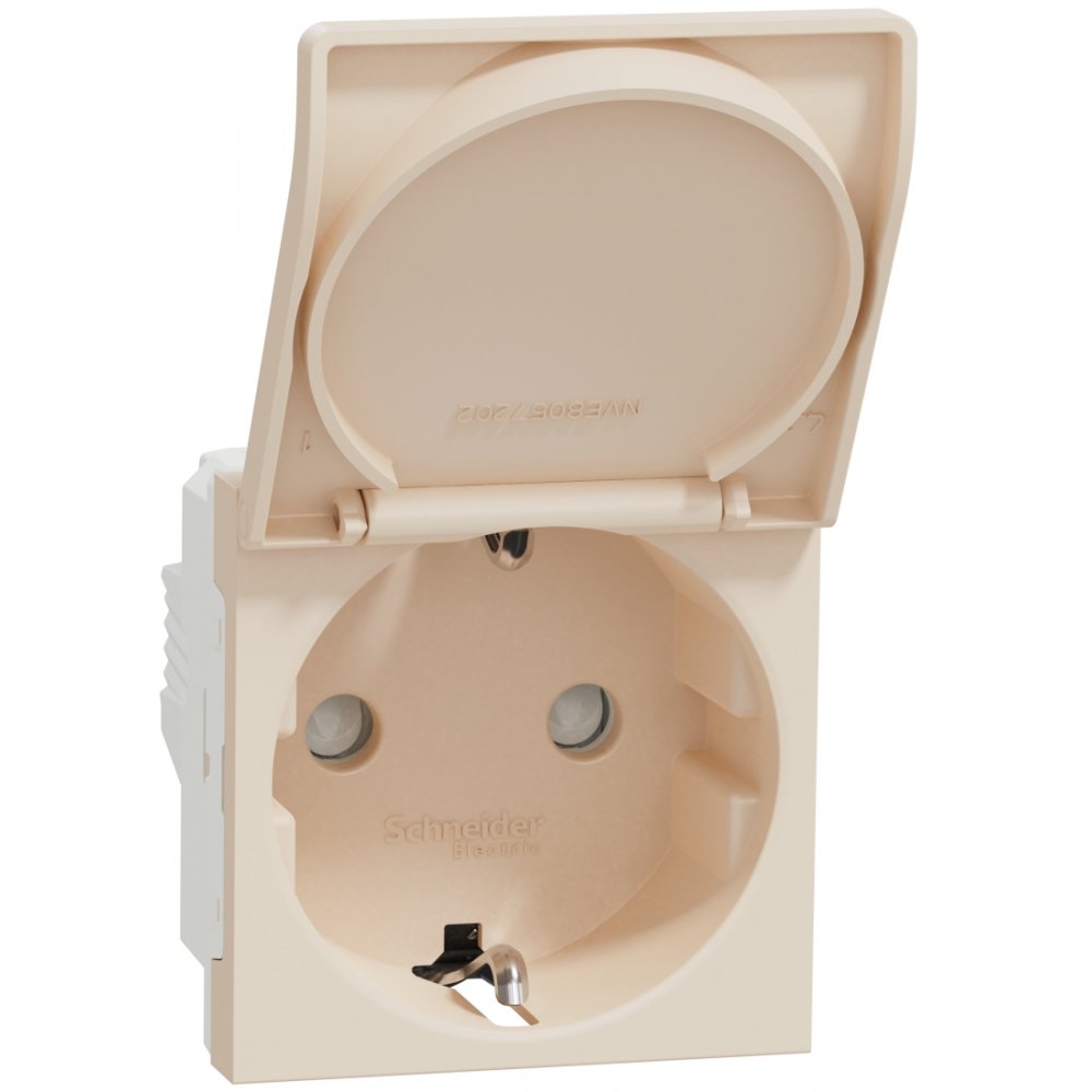 Priza 2P+E 16A, capac, obturator Schneider Noua Unica NU303744TA, bej