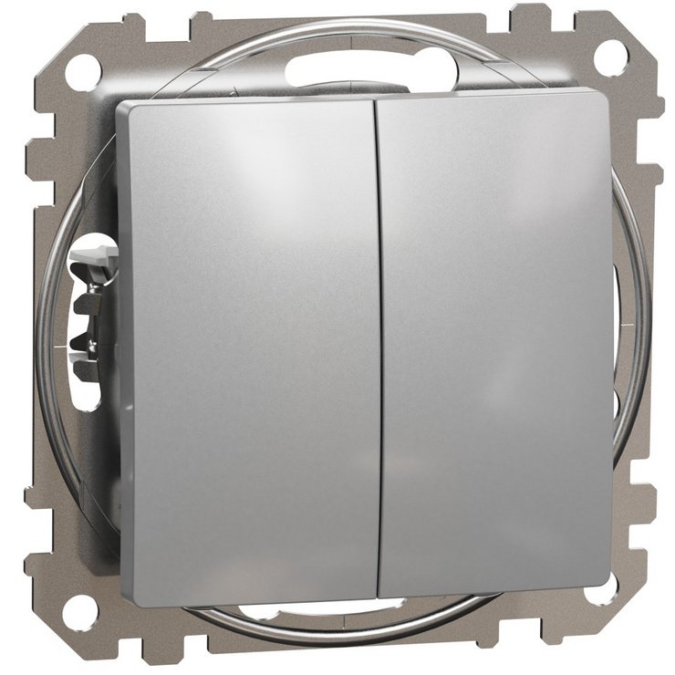 Intrerupator dublu 10AX, Schneider, SDD113105,Sedna Design, aluminiu