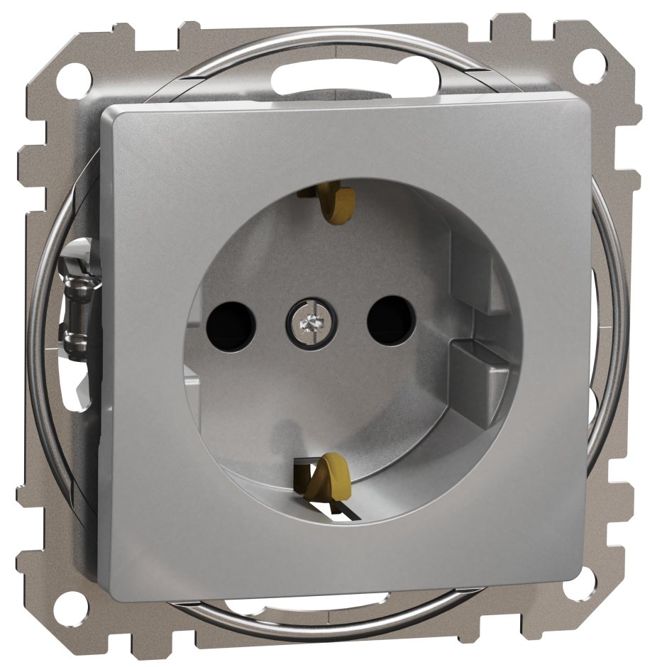 Priza 2P+E cu obturatoare, Schneider, SDD113021, Sedna Design, aluminiu
