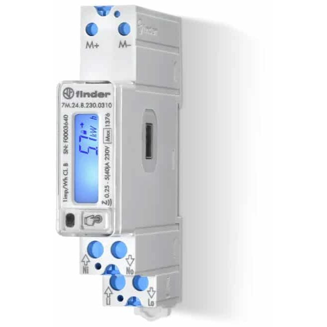 Contor de energie multifunctional, monofazat, bidirectional (dublu sens), certificat MID, cu interfata M-Bus, LCD 40A + NFC Finder 7M.24.8.230.0310