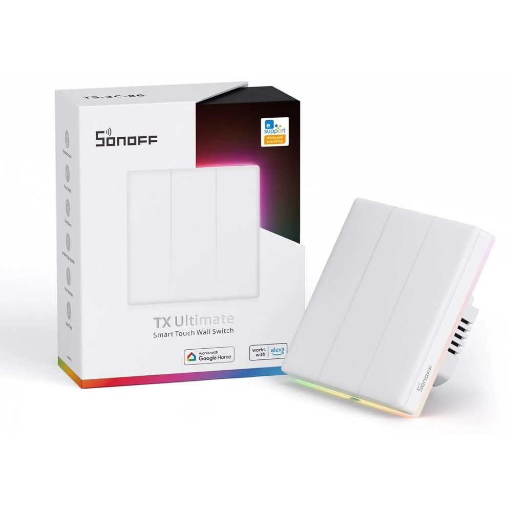 Intrerupator Smart Sonoff T5-3C-86 WiF cu Full Touch (3 canale), Lumina LED 15A/3600W T5-3C-86 / 6920075740257
