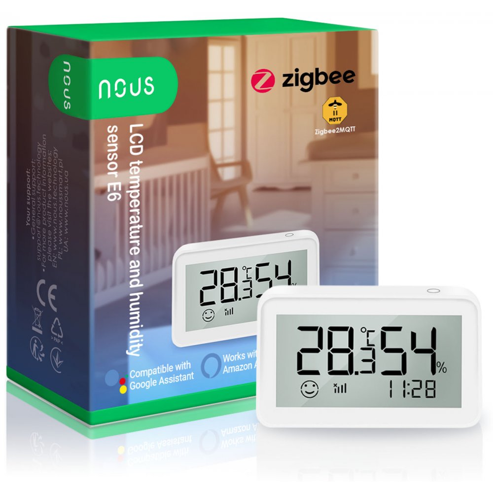 Senzor smart de temperatura si umiditate Nous cu afisaj E6, LCD, ZigBee 5907772033975