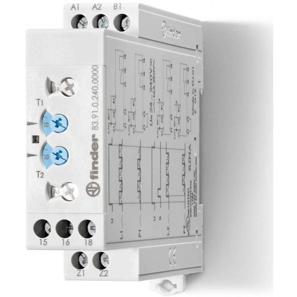 Releu de timp modular, 22.5mm latime, ciclu asimetric: (LI) - inceput On fara Start extern sau (LE) Finder 83.91.0.240.0000