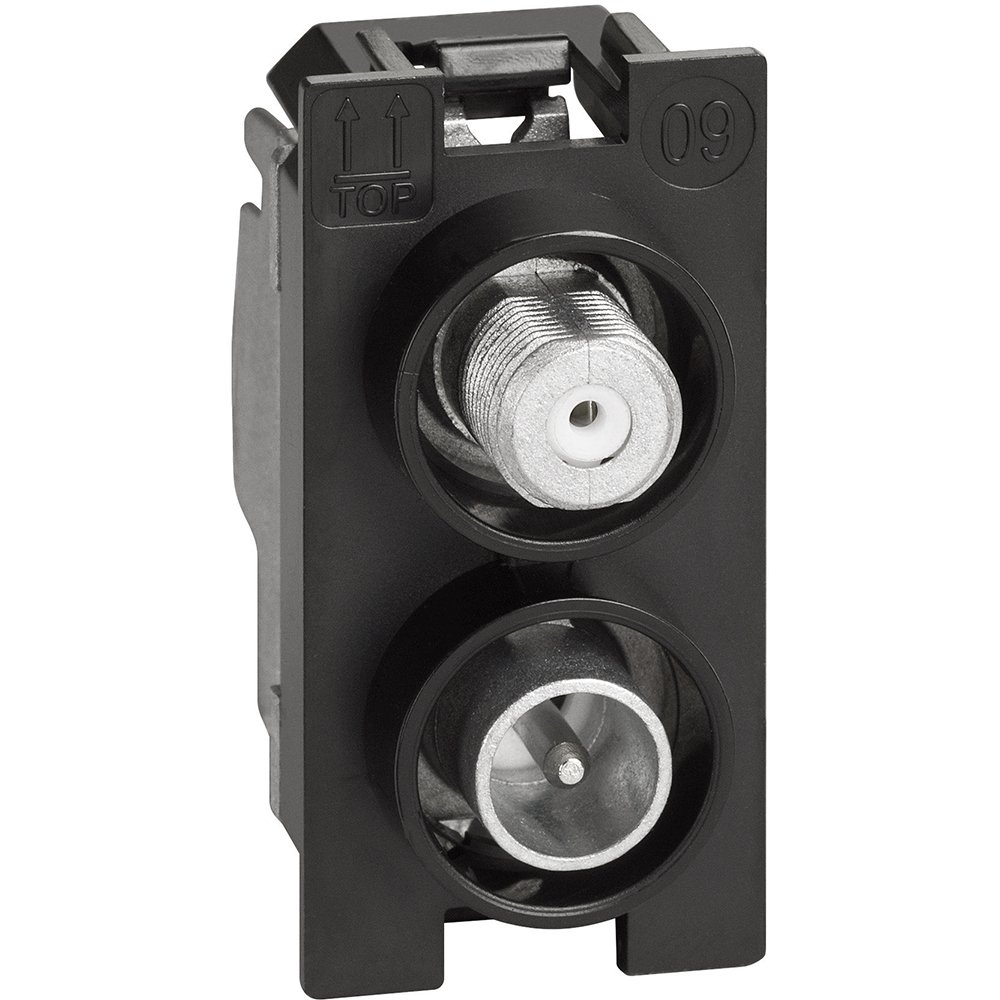 Priza coaxiala directa demixata pentru instalatii aeriene Bticino Living Now K4214D, alb, negru, nisip