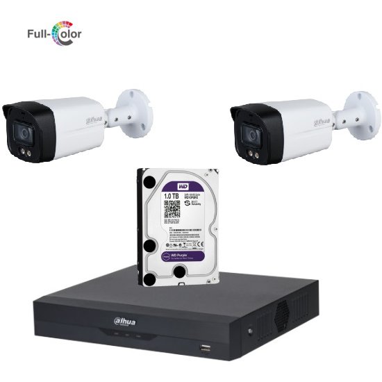 Sistem de supraveghere Dahua DH-2CEXT40MA-5MP_HDD HDCVI cu HDD si 2 camere de exterior de 5MP Full Color, Starlight, LED 40m, microfon