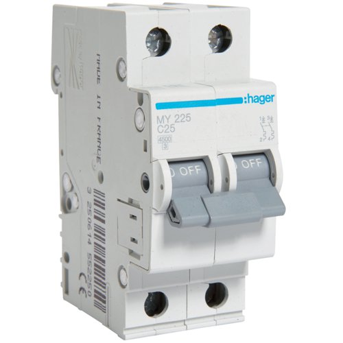 Siguranta automata 2P, 25A, 4,5kA, C, Hager MY225