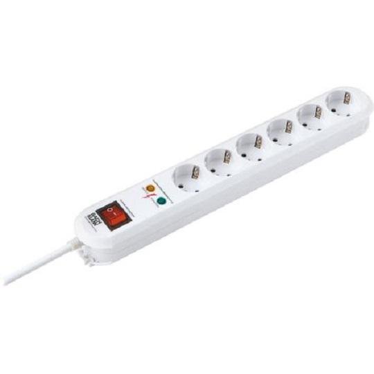 Prelungitor Bachmann, 6 prize, impamantare, protectie supratensiune (6.5kA/16A/3680W), protectie copii, intrerupator, 1.5 metri, B381.2501KR