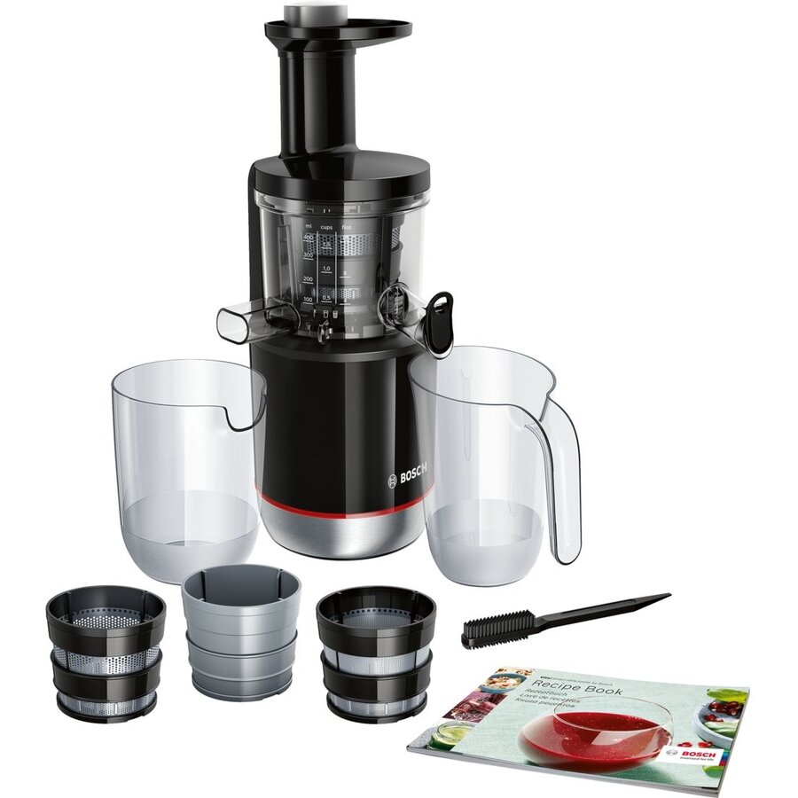 Storcator de fructe cu melc Bosch MESM731M,150W, 55 RPM, 3 filtre, smoothies si sorbet, Melc din Tritan, Reverse, DripStop, Negru