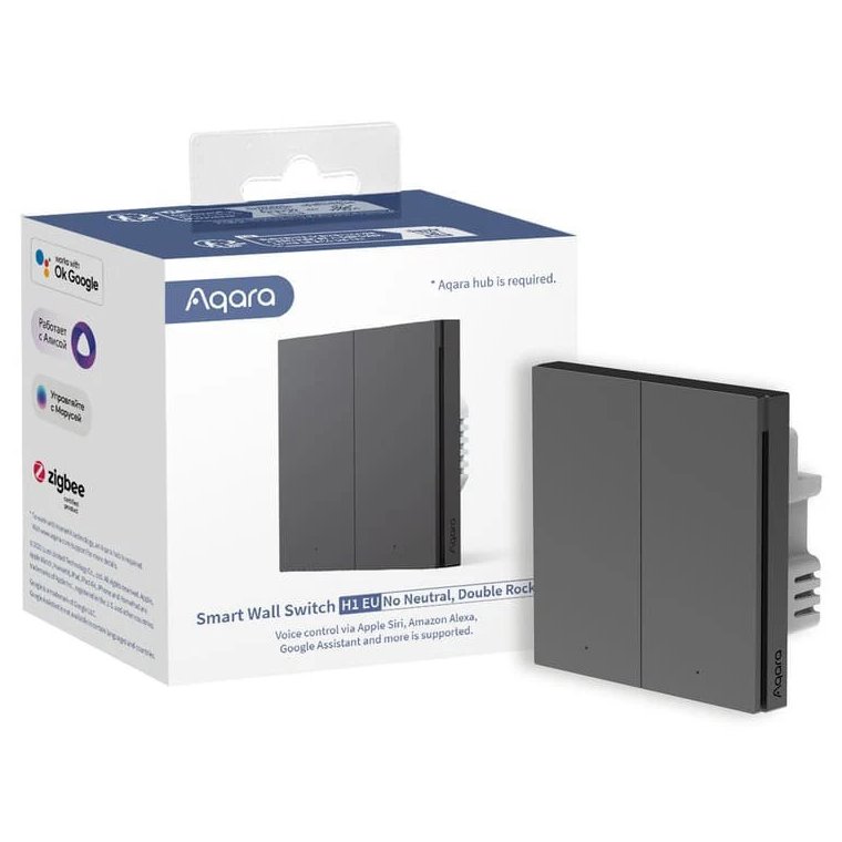 Intrerupator inteligent Aqara H1, necesita NUL, 2 canale, Zigbee, Gri (WS-EUK04-G) 6975833354955