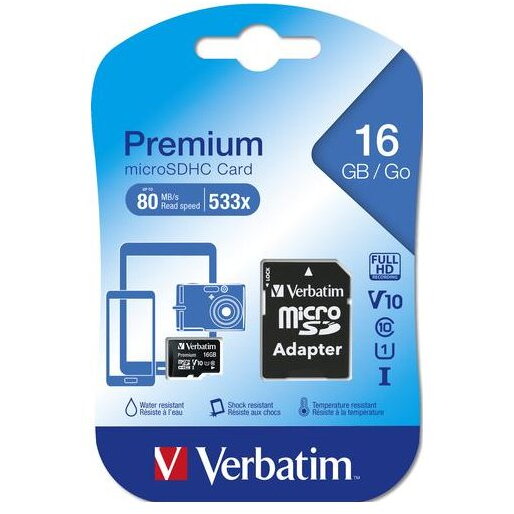 Card microSDHC Verbatim 44082, 16 GB clasa 10, cu adaptor