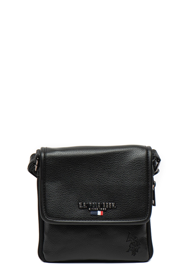 Geanta crossbody de piele ecologica - Negru/Argintiu inchis