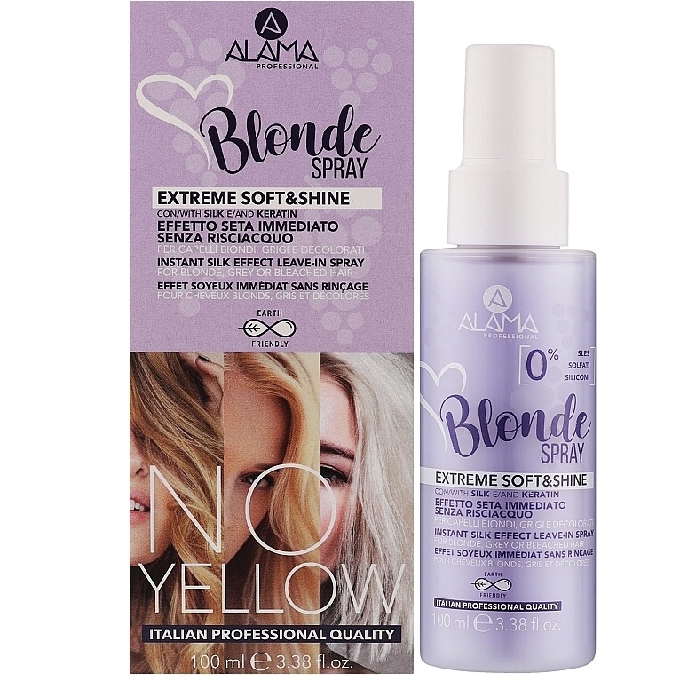 Spray par fara clatire pentru par blond, gri sau decolorat, ALAMA NO YELLOW, 100 ML