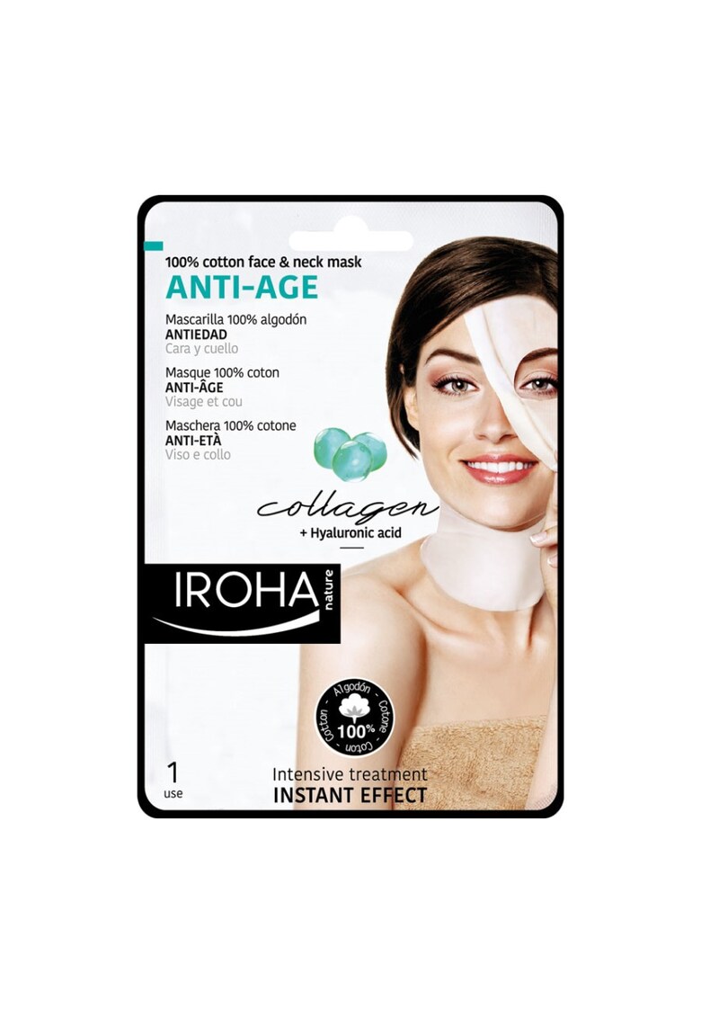 Masca anti-imbatranire pentru ten si gat cu acid hialuronic si colagen - Iroha - 1 bucata