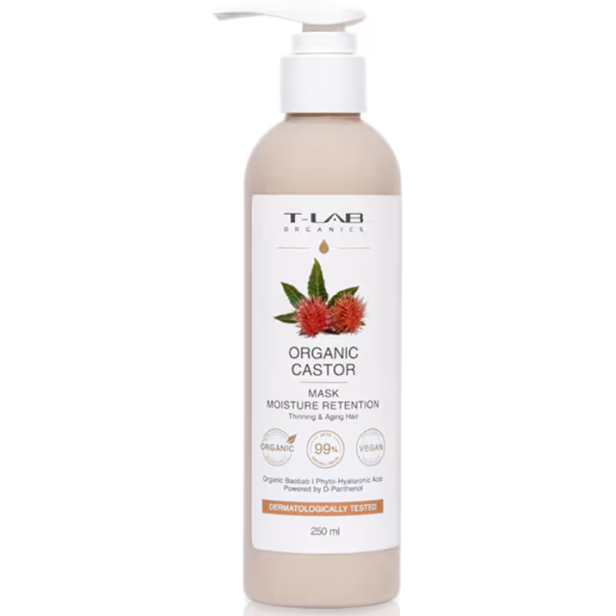 Masca de par hidratanta, pentru par subtire si degradat, T-LAB Organics, Organic Castor, 250 ml