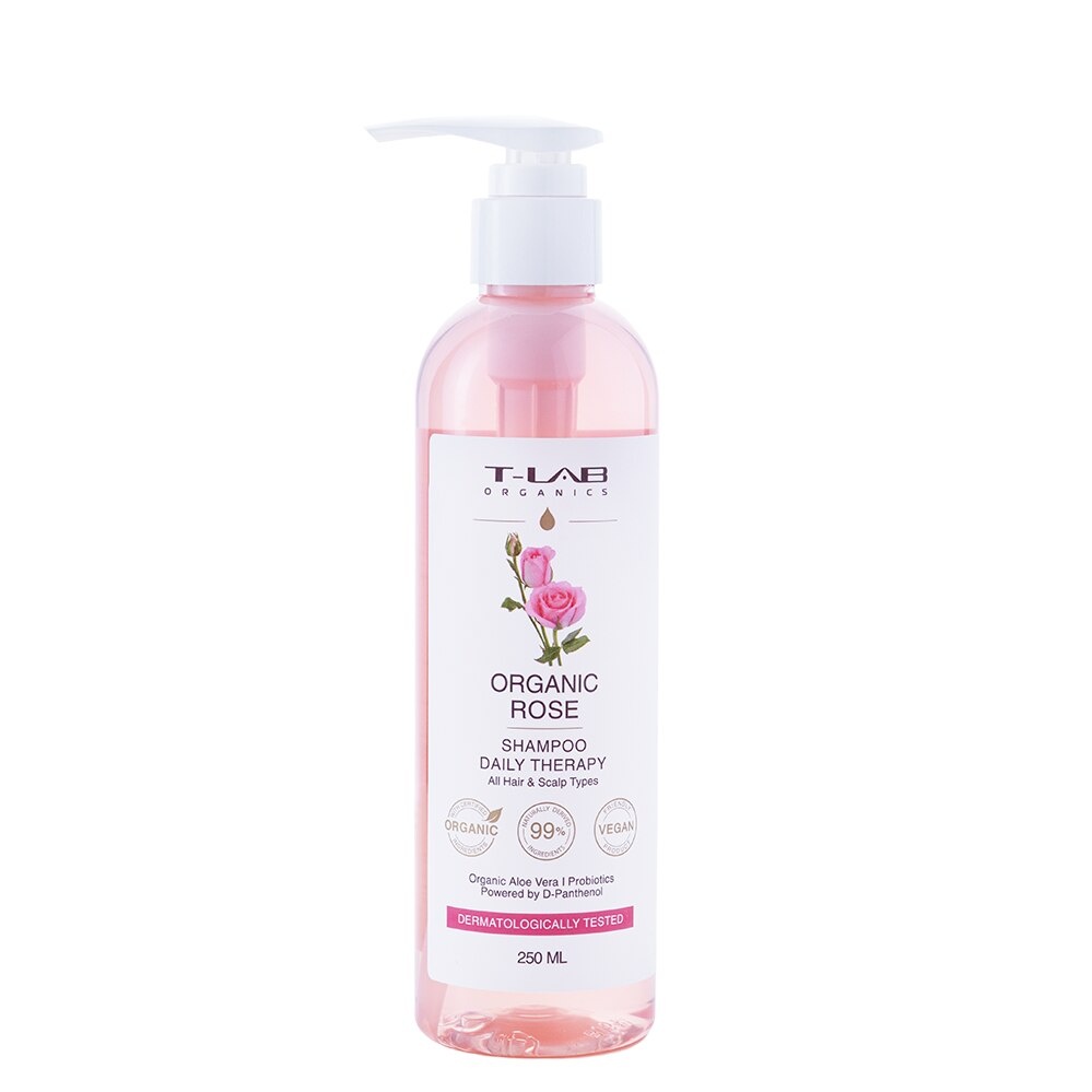 Sampon de par natural pentru imbunatatirea cresterii parului, T-LAB Organics, Organic Rose Daily Therapy, 250ml