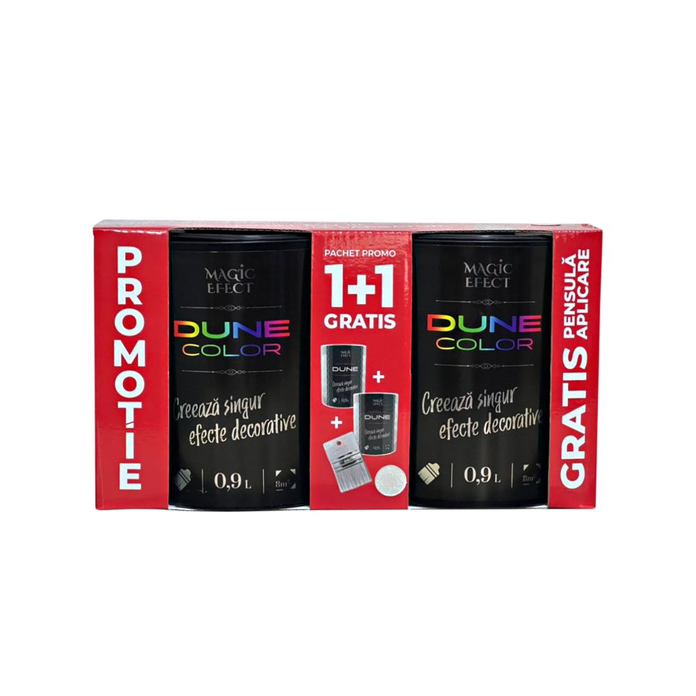 Pachet vopsea decorativa cu efect de dune de nisip, Magic Efect Dune Pearl, pe baza de apa, 0.9 l, 1 + 1 + pensula