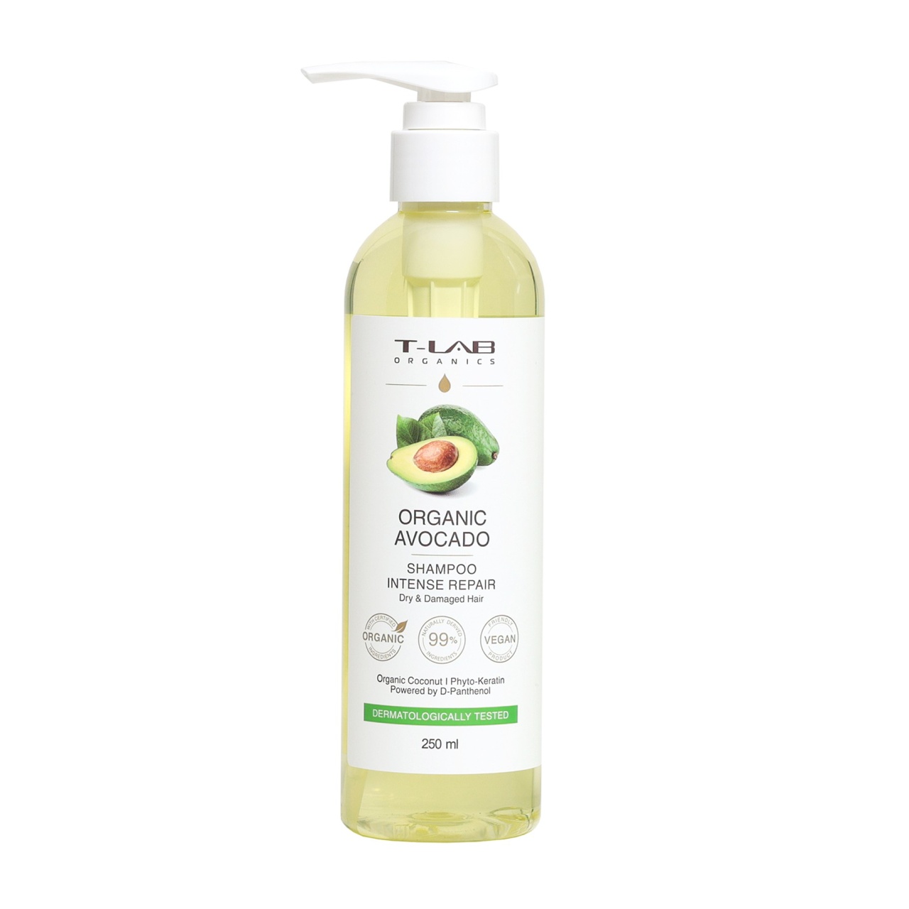 Sampon natural de intarire si hidratare 99% pentru par uscat si deteriorat, T-LAB Organics, 250 ml