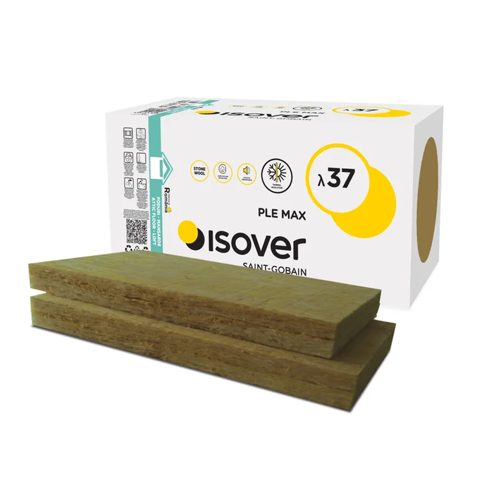 Vata minerala bazaltica Isover PLE MAX 100, necaserata, 3.6 m²/pachet, 100 x 600 x 1000 mm