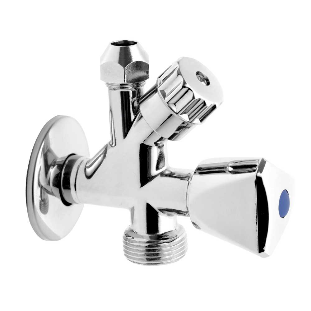 Robinet coltar in unghi combinat Ferro CF5104, filet exterior, alama, argintiu, 3/8 x 1/2 x 3/4