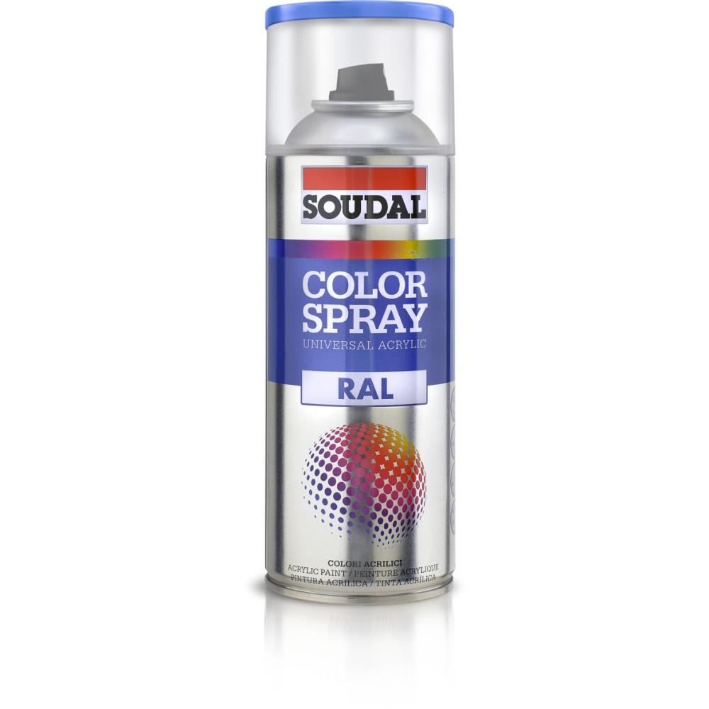Vopsea spray acrilica pentru metal / plastic / lemn Soudal Color Spray, gri RAL 9006, lucios, interior/exterior, 400 ml