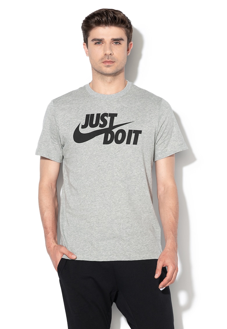 Tricou de bumbac cu imprimeu logo si text Swoosh - Negru/Gri
