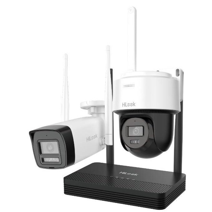 Kit 2 camere Wifi bullet + PT cu NVS HiLook IKS-2042BPH-PH/W, 2MP, lentila 2.8mm, IR 30m, lumina alba, detectie miscare