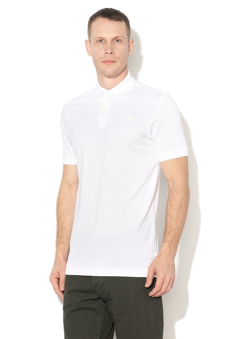 Tricou polo slim fit din material pique Dunda - Alb