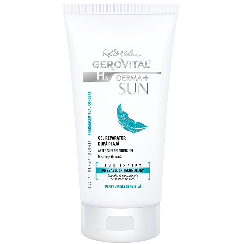 Gel reparator dupa plaja Gerovital H3 Derma+ Sun, 150 ml