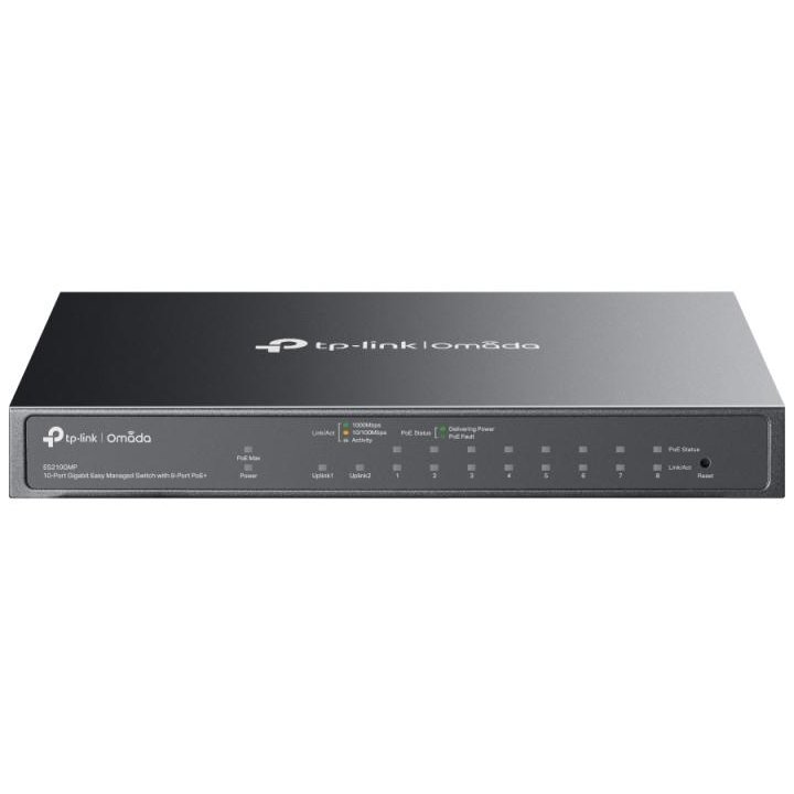Switch Tp-Link Omada ES210GMP, 10 porturi, 8 xPoE+ RJ45, 123W, cu management, VLAN