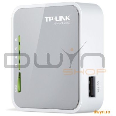 Router Wireless 3G 150Mbps, portabil, compatibil UMTS/HSPA/EVDO 3G USB modem, 2.4GHz, 802.11n/g/b, 1