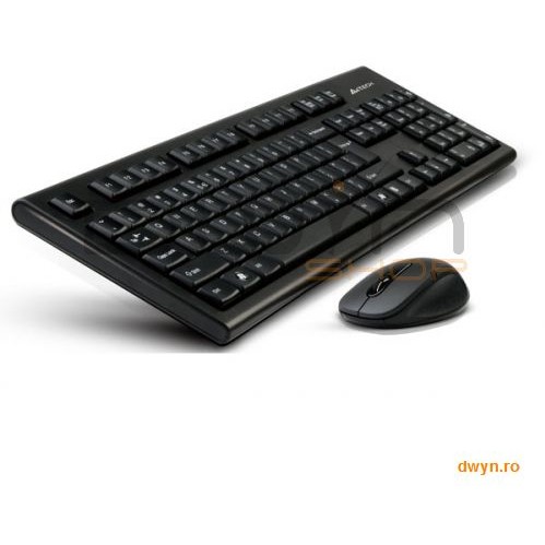 Kit tast si mouse A4tech 7100N, Wireless, Tast GR-85 US Layout, Mouse G7-630N V-Track, USB, Black