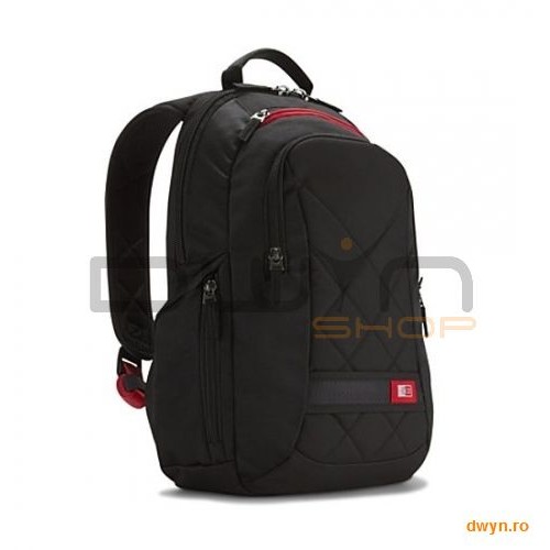 Rucsac laptop 14.1' Case Logic, buzunar frontal, 2 buzunare laterale, poliester, black 'DLBP114K'