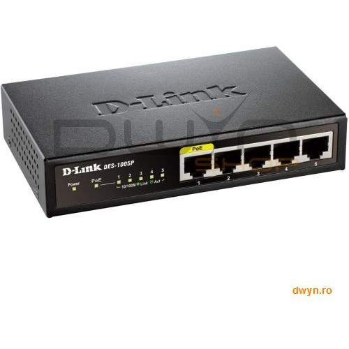 D-Link, Switch Desktop 5 porturi 10/100, 1 port PoE 802.3af