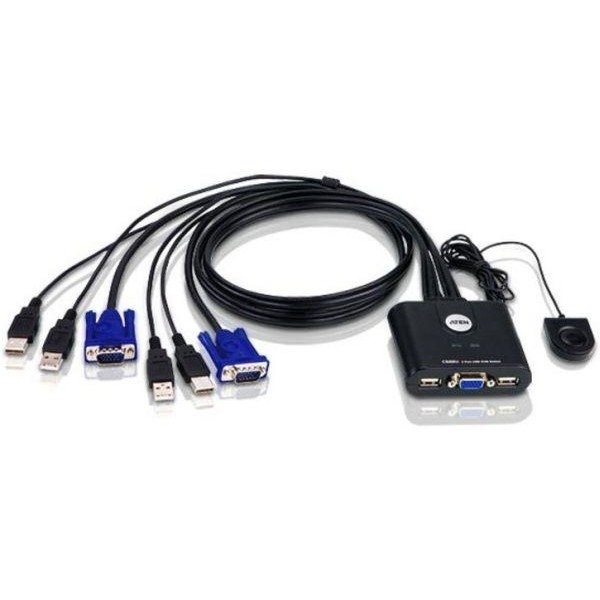 ATEN CS22U 2-Port USB KVM Switch, Remote port selector, 0.9m cables