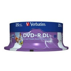 BLANK DVD+R Verbatim DL 8X 8.5GB 25PK SPINDLE PRINTABLE 43667