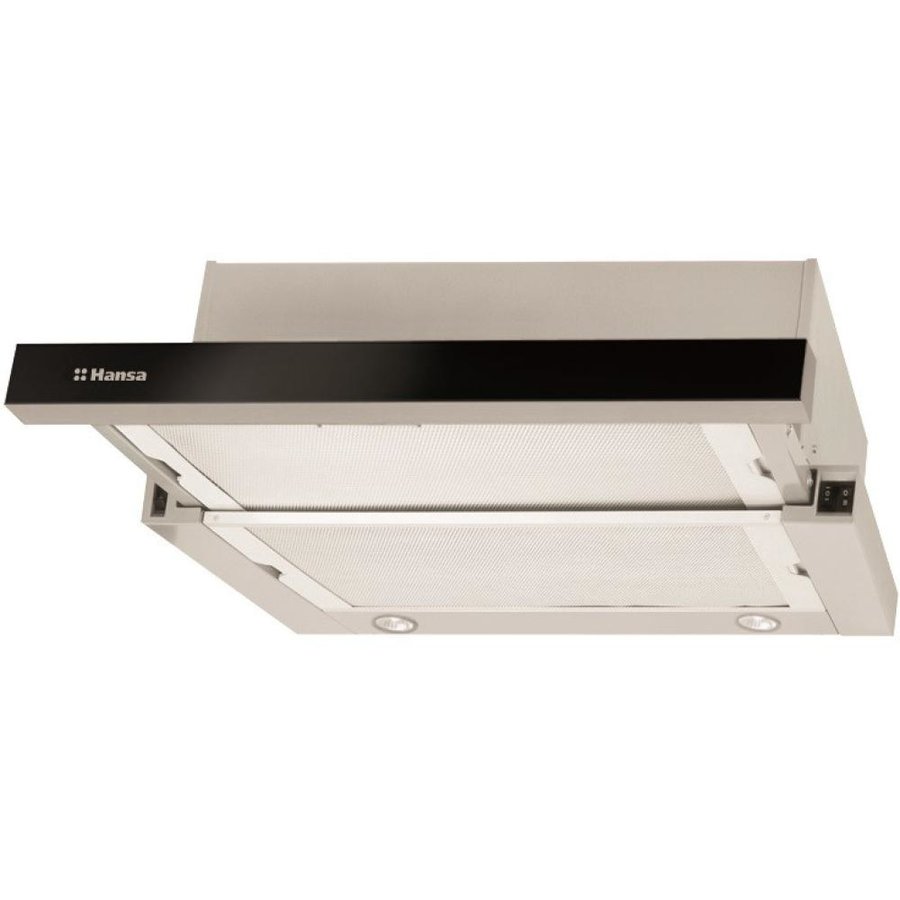 Hota telescopica Hansa OTS6226IH, 60 cm, 380 m3/h, 2 motoare, 2 filtre aluminiu, 3 trepte, iluminare, inox / negru
