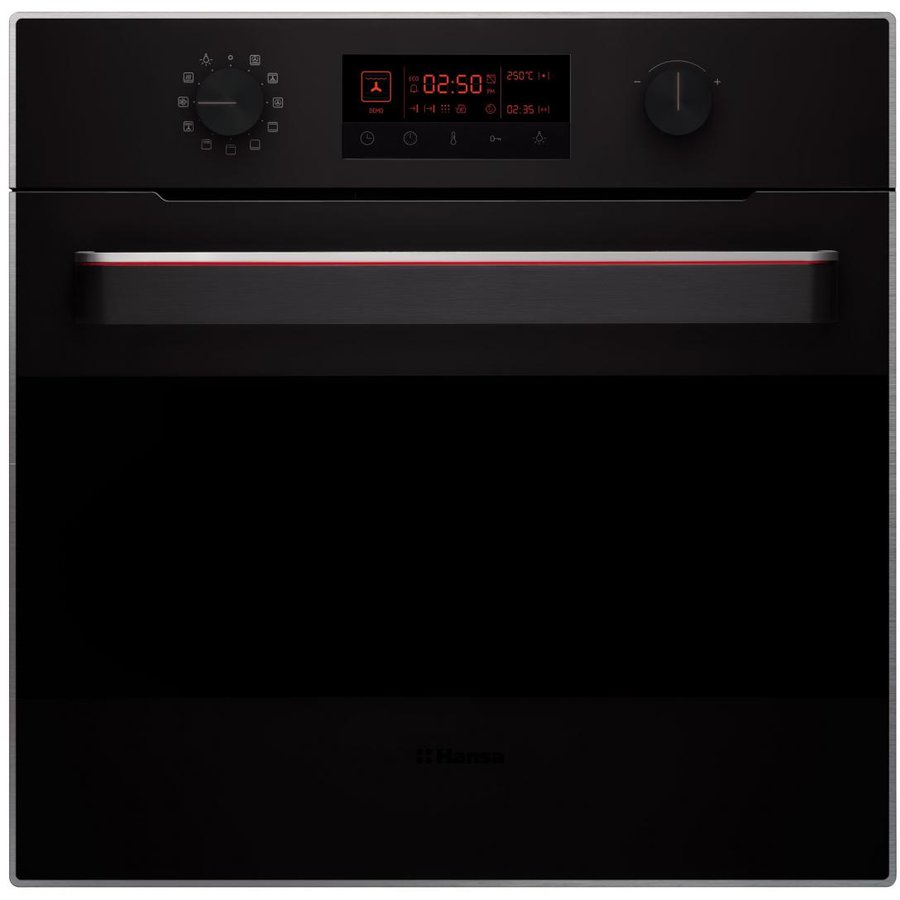 Cuptor incorporabil Hansa Fine Design, display, butoane retractabile, 8 functii, grill, ventilator, 62 L, negru