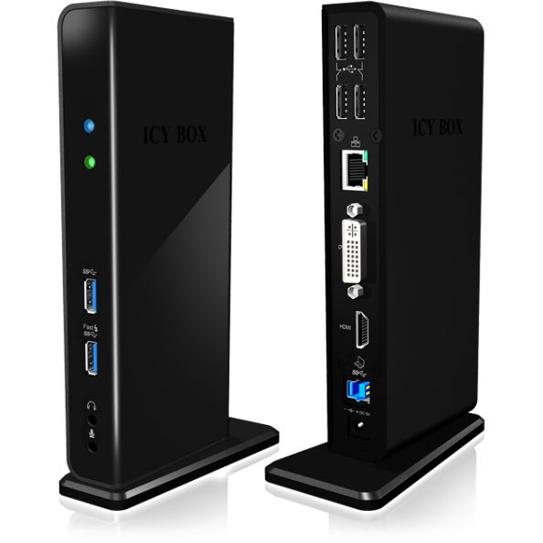Icy Box Multi Docking Station for Notebooks and PCs, 2x USB 3.0, HDMI, Black