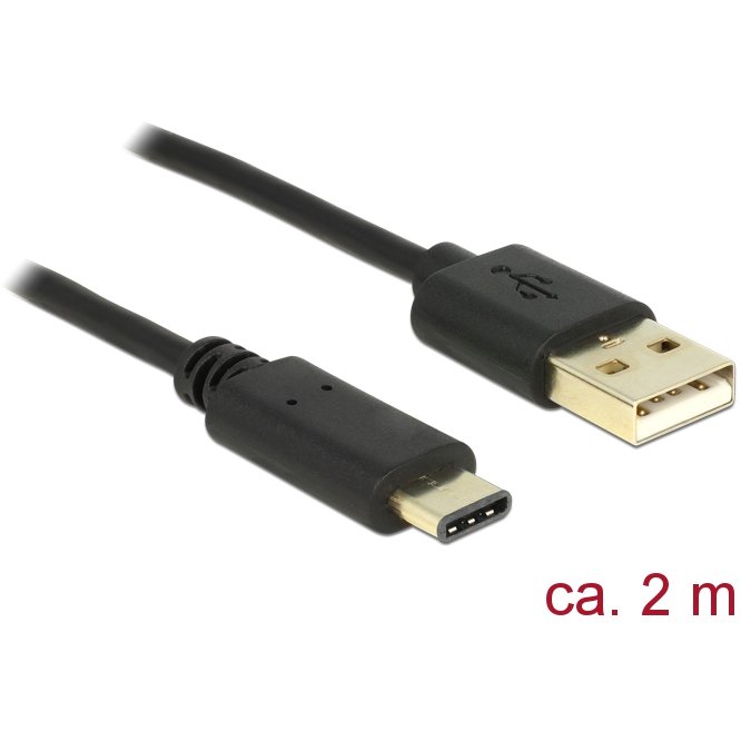 Delock Cable USB 2.0 Type-A male > USB Type-C 2.0 male 2m black