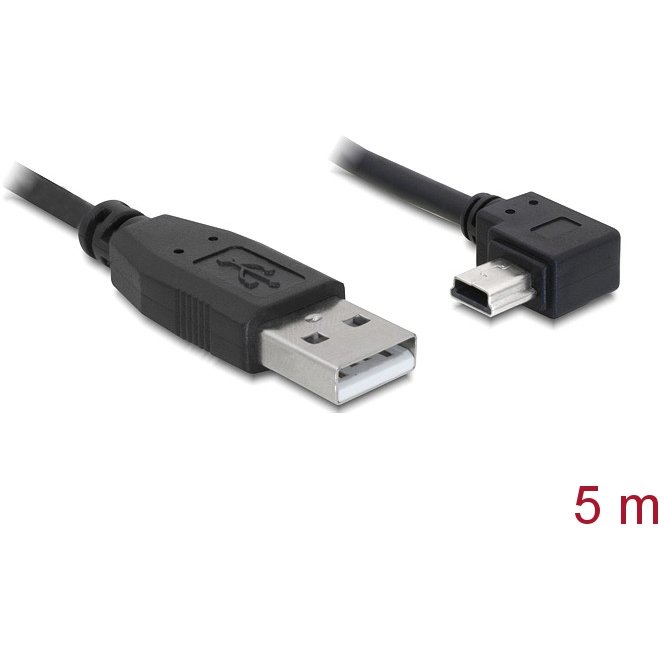 Delock Cable USB 2.0-A male > USB mini-B 5pin male angled 5m