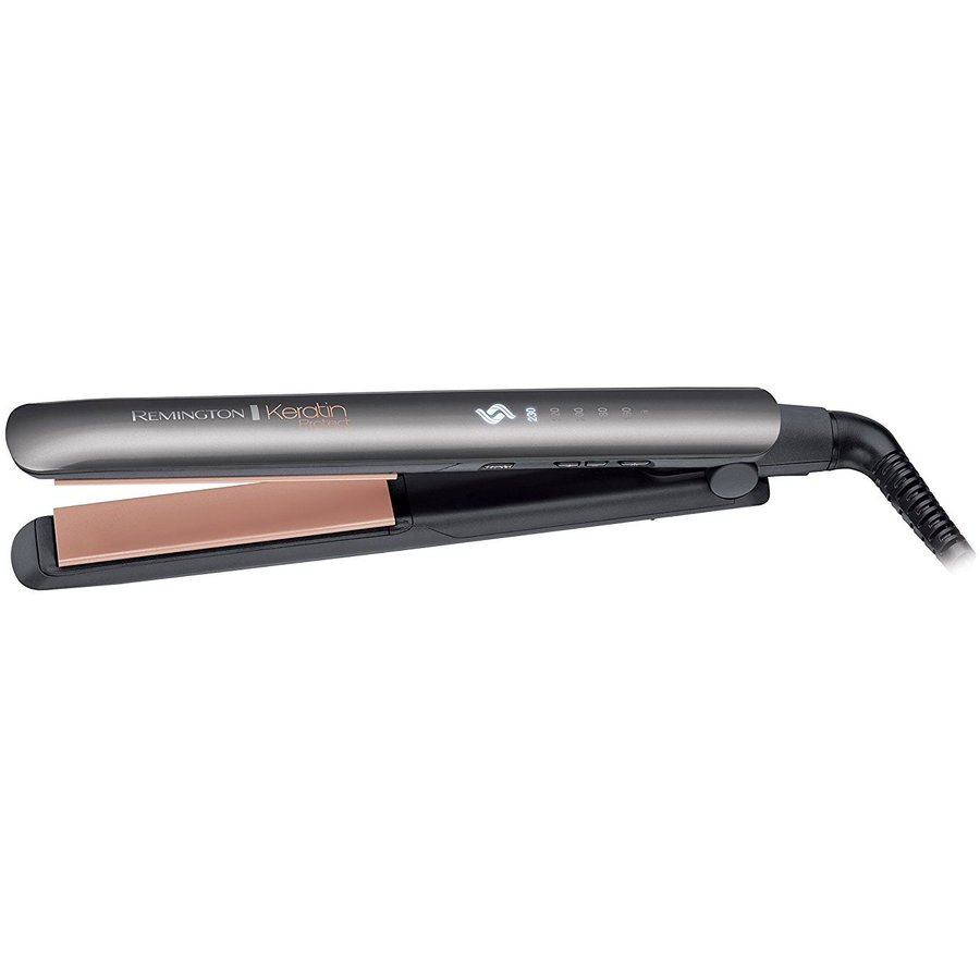 Placa de indreptat parul Remington Keratin Protect S8598, Invelis ceramic cu Cheratina si Ulei de Migdale, Senzor inteligent, 230 grade, Gri/Aramiu