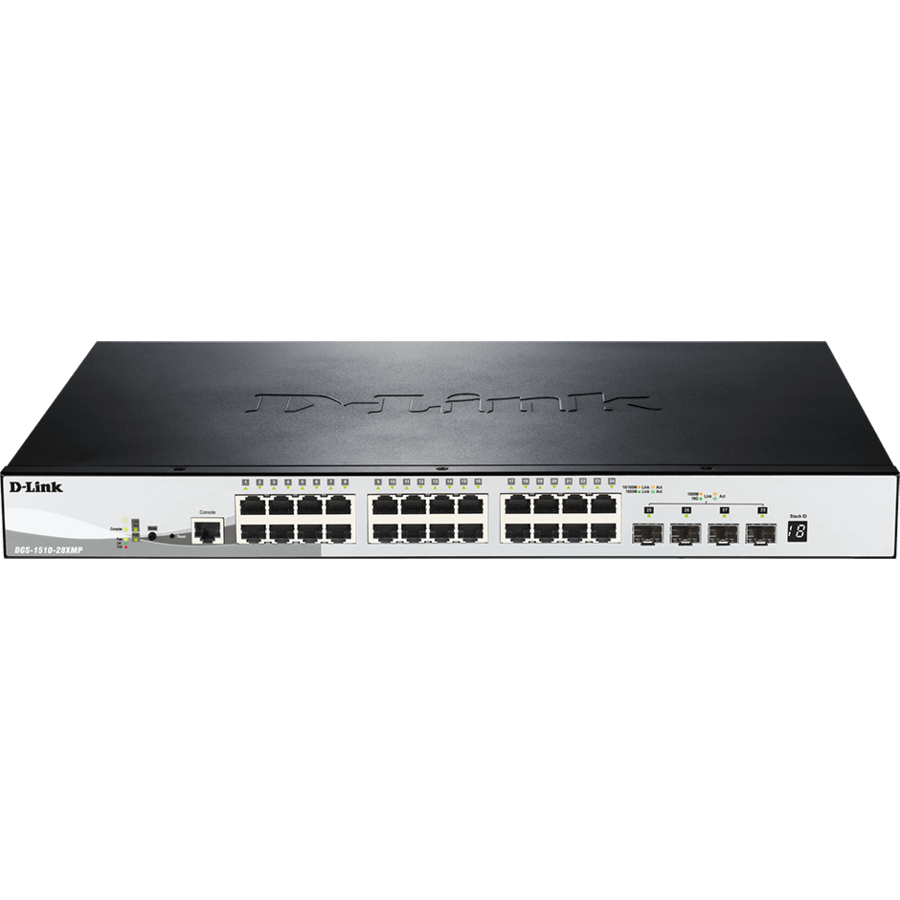 D-Link 28-Port Gigabit Stackable POE (max. 370W) Smart Switch incl. 4 10G SFP+