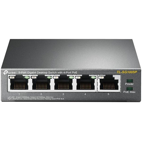Tp-Link 5-Port Gigabit Desktop Switch With 4-Port Poe, Tl-Sg1005p, 5* 10/100/1000mbps Rj45 Ports, Auto Negotiation/Auto Mdi/Mdix, Standard: 802.3 Af Compliant, Backbound Bandwidth: 10gbps, Power Supply: 56w, Fanless